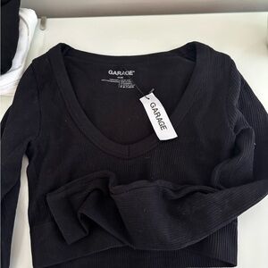 Garage Black Fitted Ribbed Crop Blouse